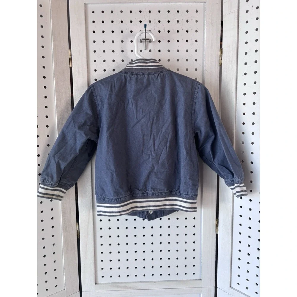 Baby Gap Toddler Boys 2T Cotton Varsity Snap Jacket Lightweight Lined Khaki Blue